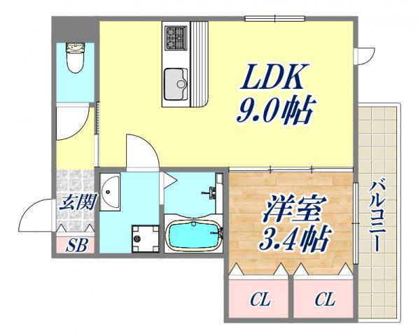 阪神本線 甲子園駅 徒歩12分 3階建 築8年(1LDK/1階)の間取り写真