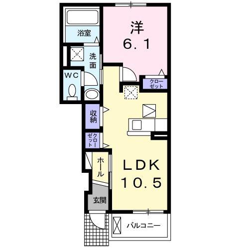 リバーサイドきずなB(1LDK/1階)の間取り写真