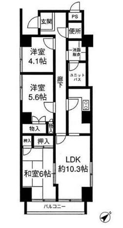 グランドール武戸野(3LDK/9階)の間取り写真
