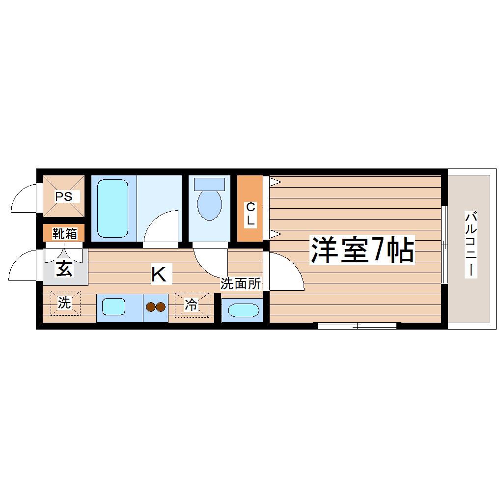 ゼルコバ宮町(1K/1階)の間取り写真