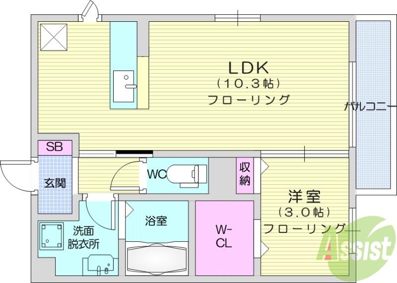 ハイブリッジ恵和町(1LDK/1階)の間取り写真