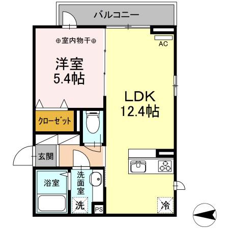 ファミユ B(1LDK/3階)の間取り写真
