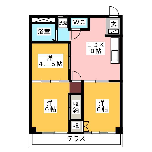 リバーハーフハイツ(3DK/1階)の間取り写真