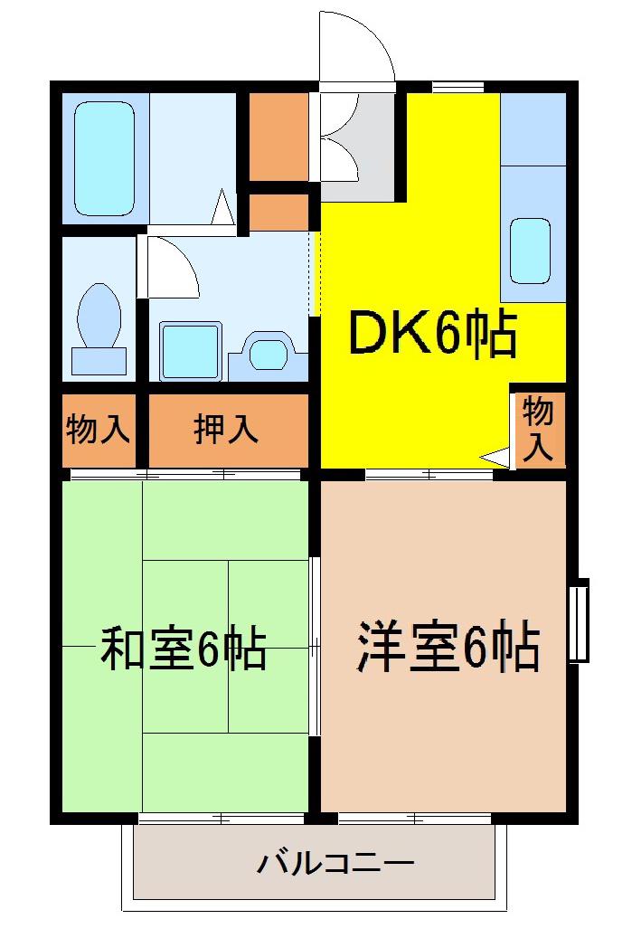クレストシャトーA棟(2DK/2階)の間取り写真