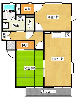 サンビレッジ篠山(2LDK/3階)の間取り写真