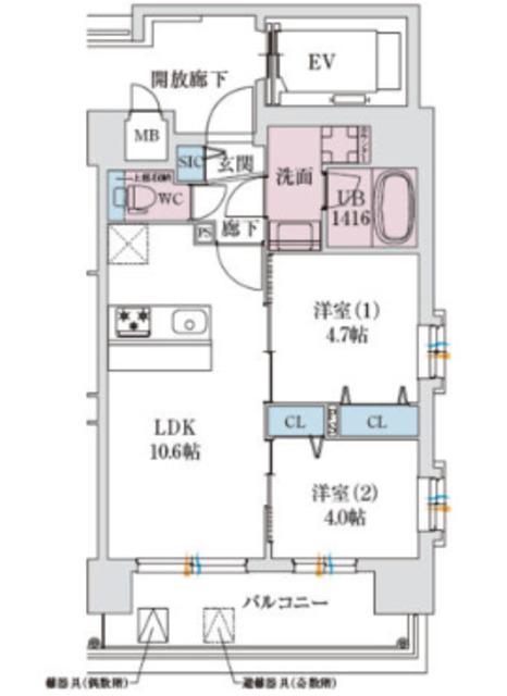 スプランディッド玉造DUE(2LDK/10階)の間取り写真