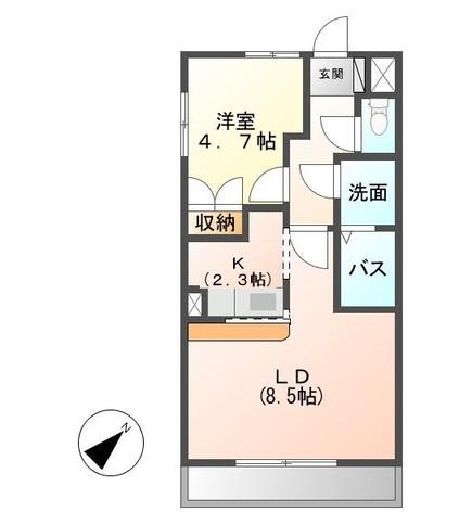 GRANDE市毛(1LDK/1階)の間取り写真