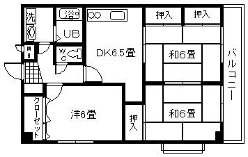 ユーシンハイツII(3DK/3階)の間取り写真
