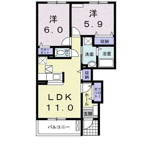 エルフィン 五番館(2LDK/1階)の間取り写真