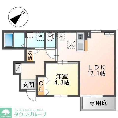 シャンパーニュ北越谷(1LDK/1階)の間取り写真
