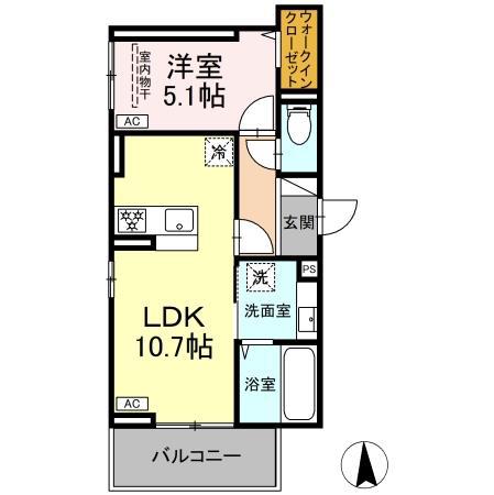 ＪＲ山陽本線 倉敷駅 徒歩18分 3階建 築2年(1LDK/3階)の間取り写真
