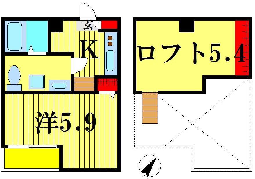 KAHALE松戸B(1K/1階)の間取り写真