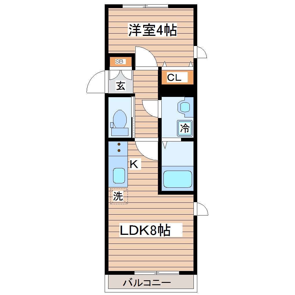 フラクタス南仙台(1LDK/3階)の間取り写真