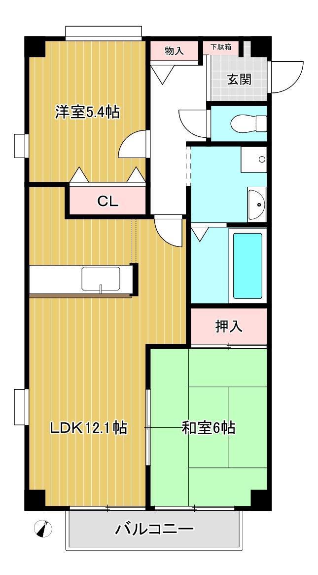 フォブール津森A(2LDK/2階)の間取り写真