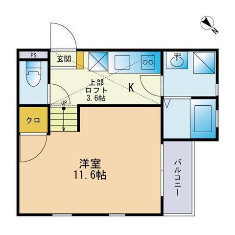 刻勇館地行(1K/2階)の間取り写真