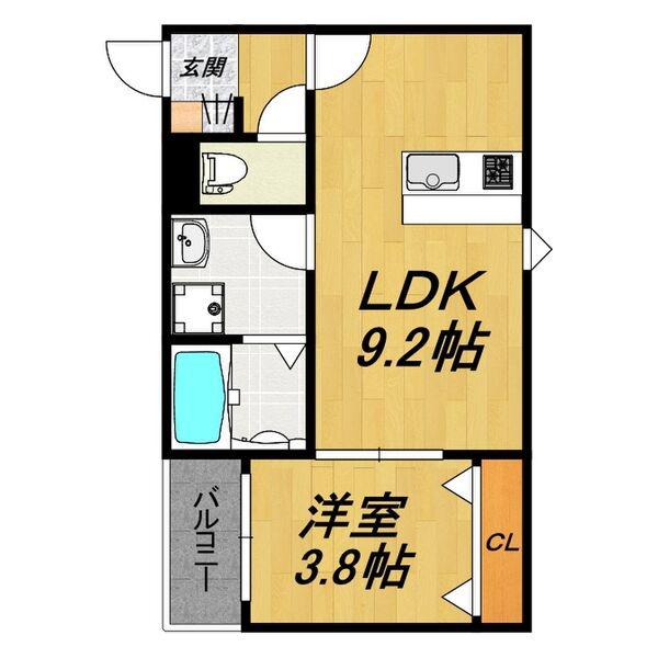 LE COCON 春日井III(1LDK/2階)の間取り写真