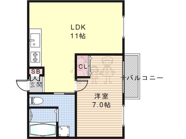 ハイツマツヤマ(1LDK/6階)の間取り写真