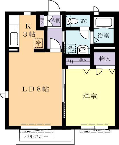 プラムコート(1LDK/1階)の間取り写真
