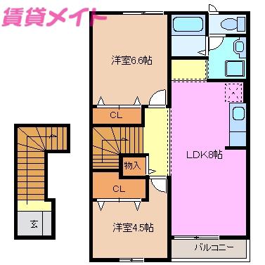 イースト ガーデン II(2LDK/2階)の間取り写真