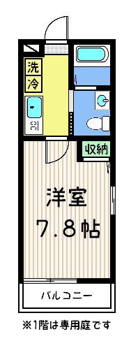 ブライトハイムD棟(1K/2階)の間取り写真