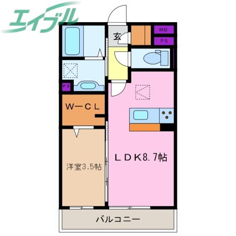 ウッドベル(1LDK/1階)の間取り写真