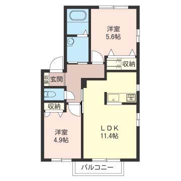 エムズヒル A棟(2LDK/2階)の間取り写真