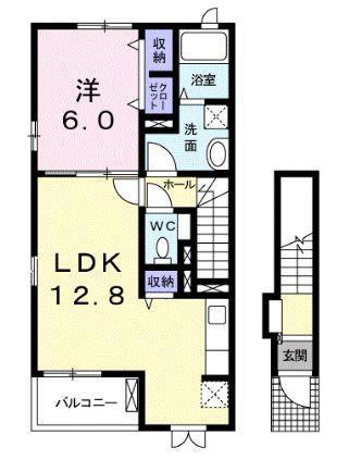 ヒーローハウスII B(1LDK/2階)の間取り写真