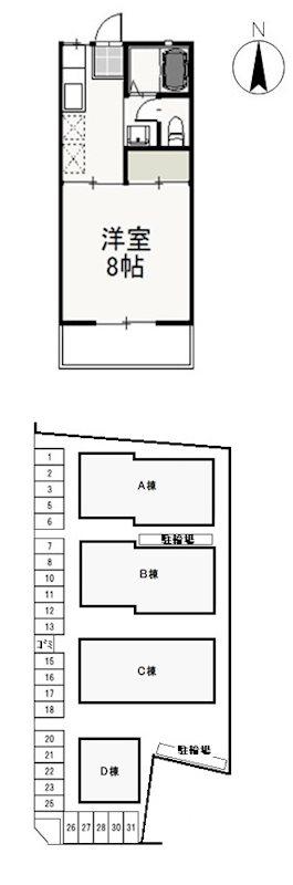 クライン・ブリュッケB(1K/1階)の間取り写真