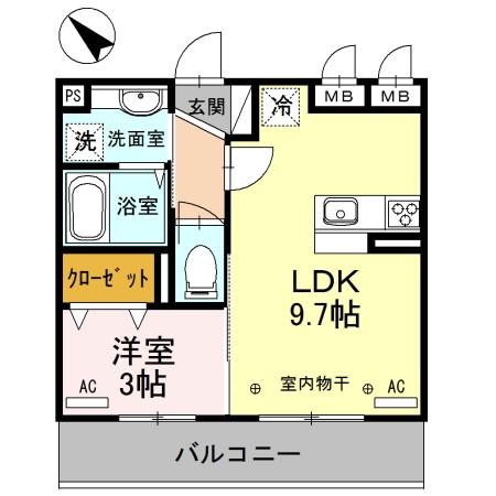 フェリーチェ上福岡(1LDK/2階)の間取り写真