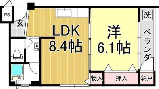 大協ビル(1LDK/4階)の間取り写真