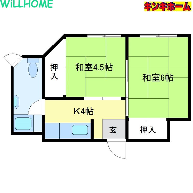 ローズ向之芝(2K/4階)の間取り写真