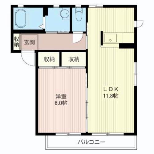 ニューウイングD(1LDK/1階)の間取り写真