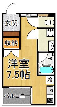 ソリューション甲子園(ワンルーム/4階)の間取り写真