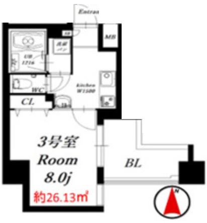 FOREST NANBA(1K/7階)の間取り写真