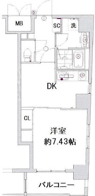 メイクスデザイン茅場町(1DK/2階)の間取り写真