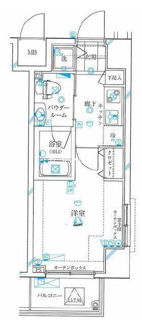 ガリシア浜松町(1K/8階)の間取り写真