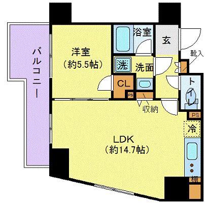 プレール・ドゥーク東京イーストV(1LDK/8階)の間取り写真
