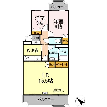 第2コスモスヴィラ(2LDK/2階)の間取り写真