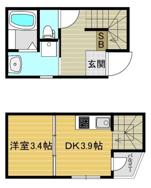 SUN生三番館(1DK/2階)の間取り写真