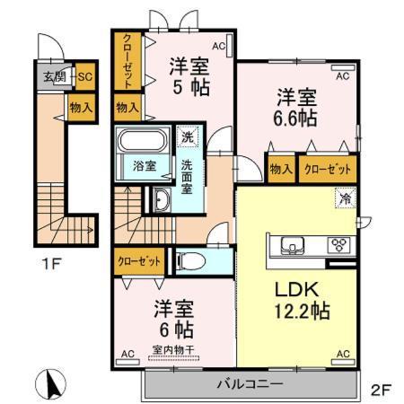 エレナ名東(3LDK/2階)の間取り写真