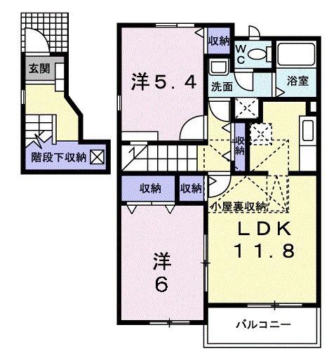 アグリーアブルII(2LDK/2階)の間取り写真