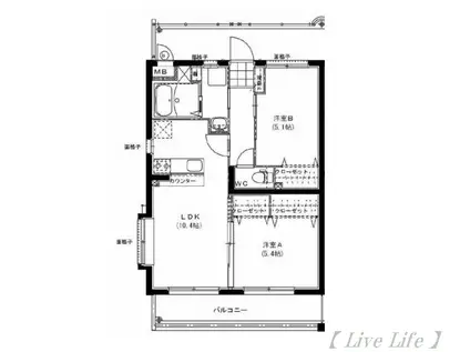 K・キクロスT&T(2LDK/4階)の間取り写真