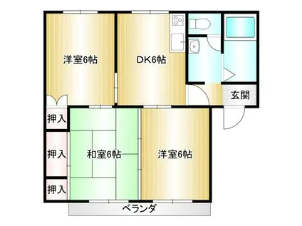 クオーレ川津(3DK/1階)の間取り写真