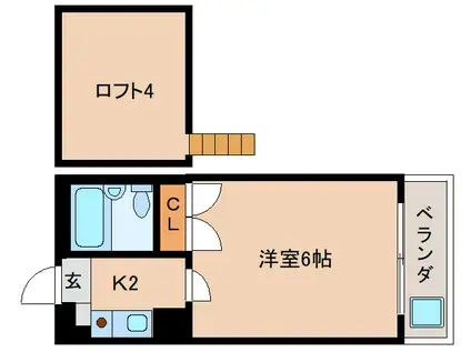 シティパレス21富雄元町PARTII(1K/2階)の間取り写真