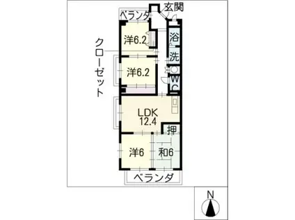 シェルコート辰巳(4LDK/2階)の間取り写真