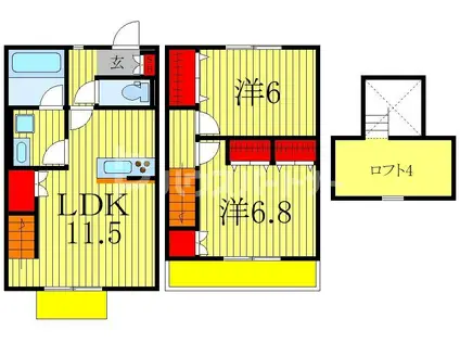 東武野田線 江戸川台駅 徒歩16分 2階建 築1年(2LDK/1階)の間取り写真