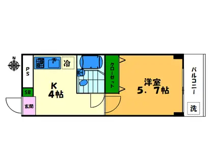 パークサイド栄光(1K/2階)の間取り写真
