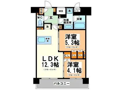 ザ・パークハビオ上北沢(2LDK/12階)の間取り写真