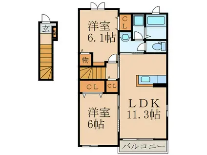 グランベル 和田(2LDK/2階)の間取り写真