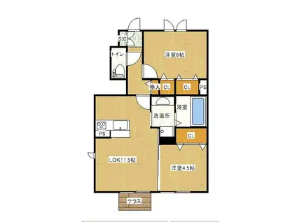 アンソレイエ ファミーユ(2LDK/1階)の間取り写真